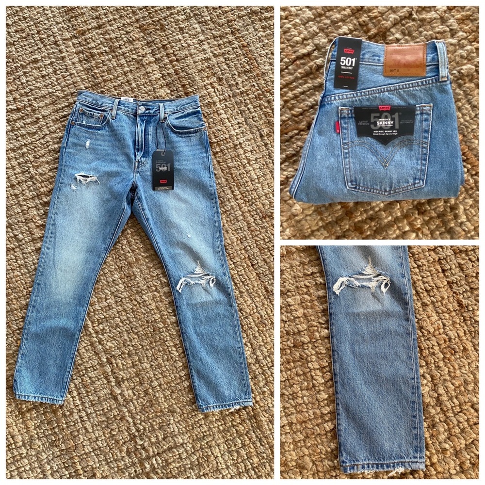 NWT Levi’s 501 Distressed Skinny Jeans in Can’t Touch This (Size 29)